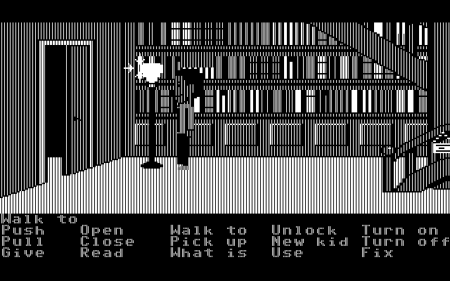 Maniac Mansion IBM PC/Compatibles Screenshot: Some rooms start out dark and you need to find the lights...