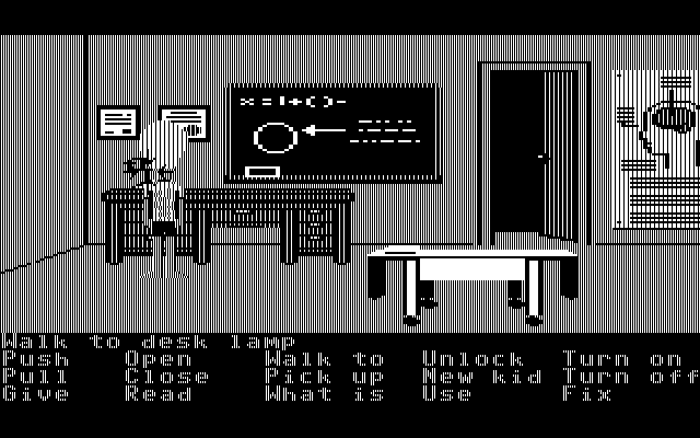 Maniac Mansion IBM PC/Compatibles Screenshot: This room looks like a lab of some sort...