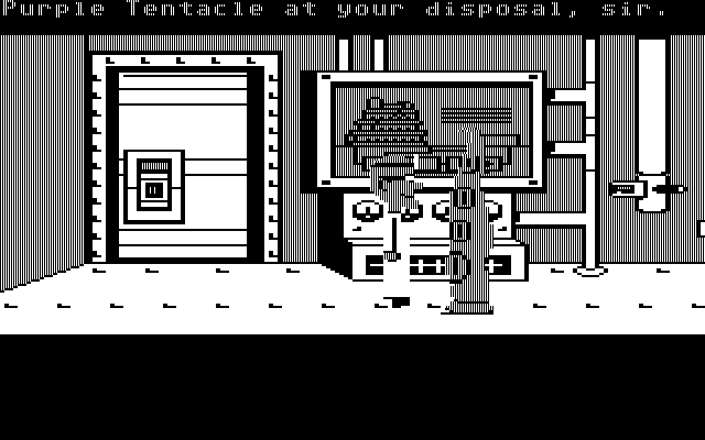 Maniac Mansion IBM PC/Compatibles Screenshot: Purple Tentacle can cause problems for you sometimes...