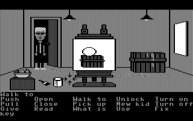 Maniac Mansion IBM PC/Compatibles Screenshot: Hmm, some useful items here...