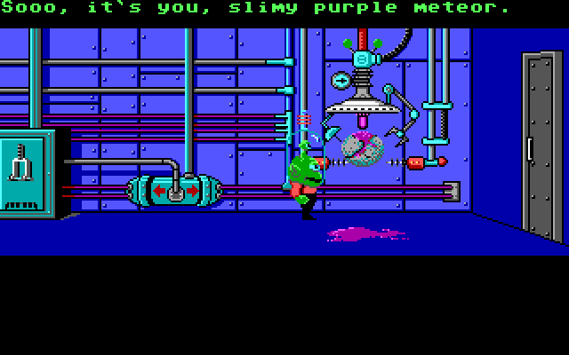 Maniac Mansion IBM PC/Compatibles Screenshot: The meteor police take the meteor away...but the game's not over yet in this scenario!