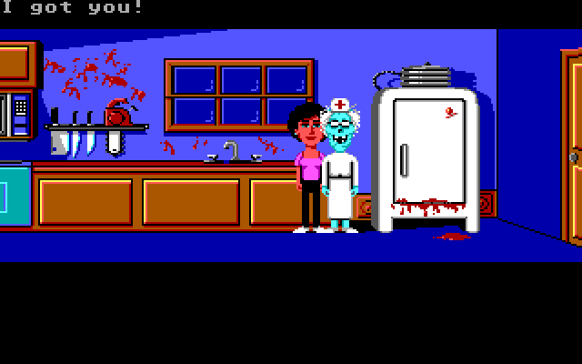 Maniac Mansion IBM PC/Compatibles Screenshot: Don't let Nurse Edna catch you!
