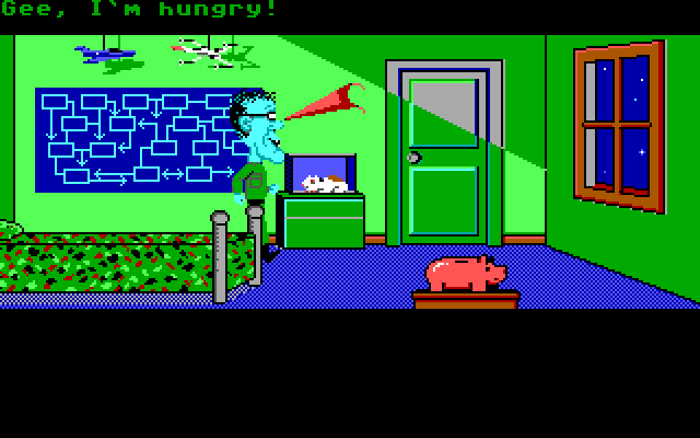 Maniac Mansion IBM PC/Compatibles Screenshot: Cutscenes show what other characters are up to in the house.