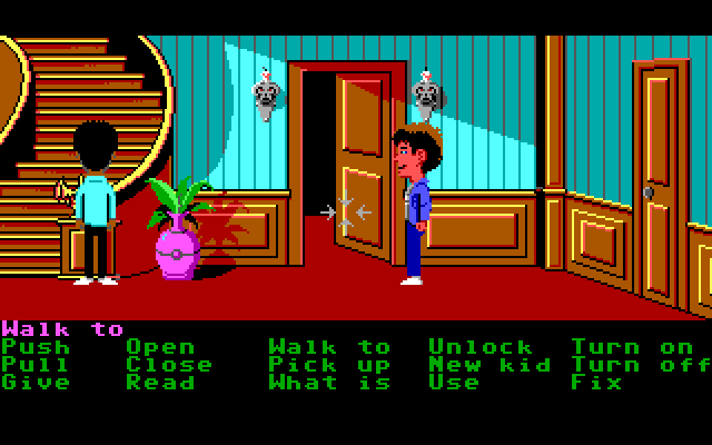 Maniac Mansion IBM PC/Compatibles Screenshot: Sometimes cooperation between characters is needed to solve puzzles.