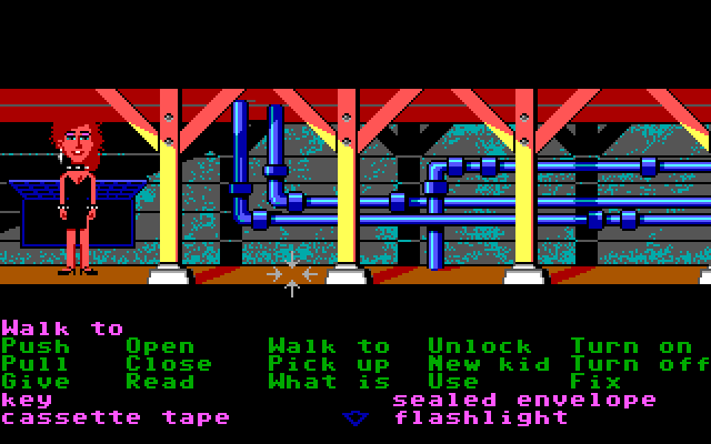 Maniac Mansion IBM PC/Compatibles Screenshot: Exploring the basement.