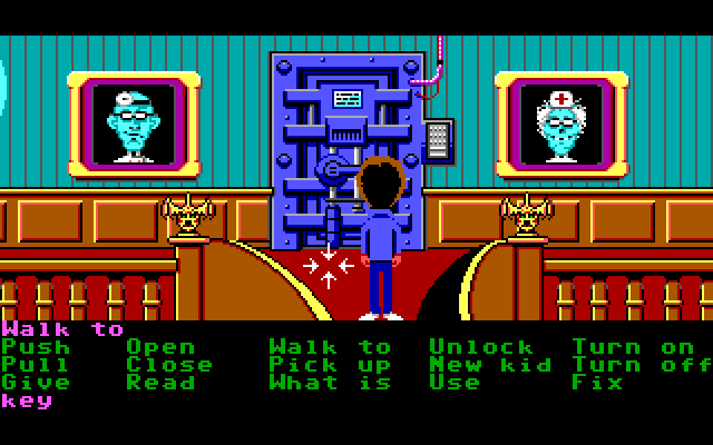 Maniac Mansion IBM PC/Compatibles Screenshot: The security door, which also acts as a form of copy protection.