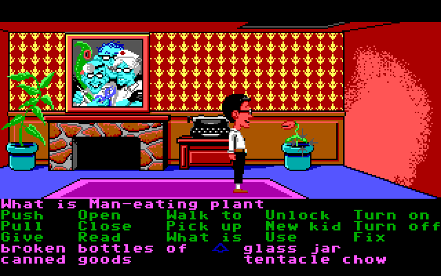 Maniac Mansion IBM PC/Compatibles Screenshot: A man eating plant!