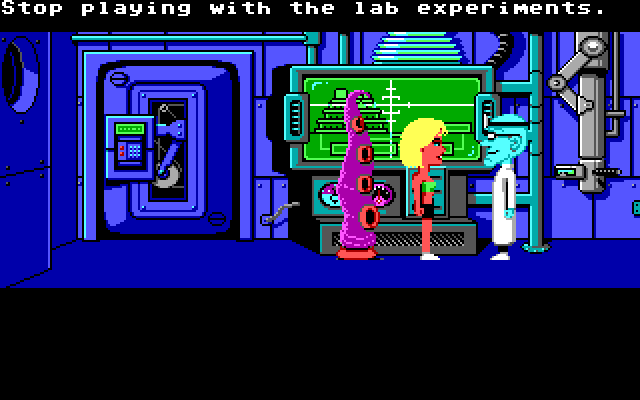 Maniac Mansion IBM PC/Compatibles Screenshot: Purple Tentacle can often cause trouble.