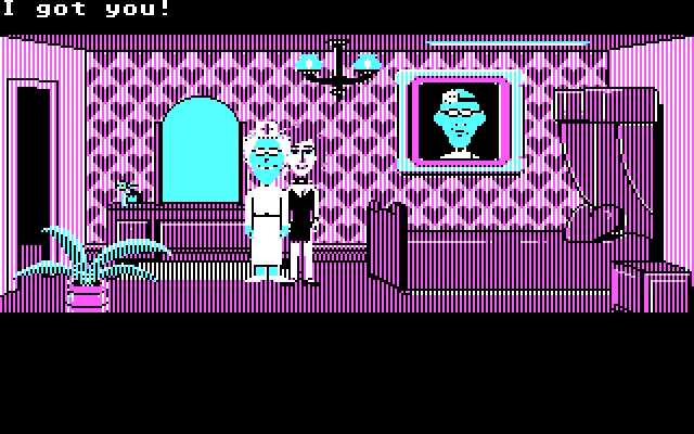Maniac Mansion IBM PC/Compatibles Screenshot: Tried sneaking through Nurse Edna's room, but that didn't work out...
