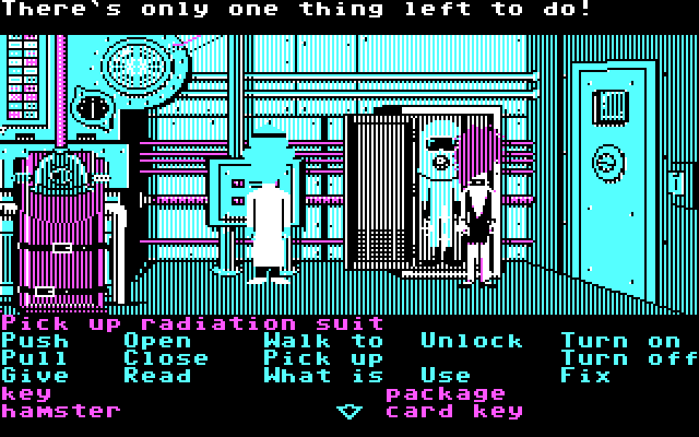 Maniac Mansion IBM PC/Compatibles Screenshot: Dr. Fred will now attempt to blow up the house...you better act quick!