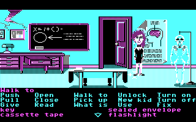 Maniac Mansion IBM PC/Compatibles Screenshot: Looks like a lab of some sort...