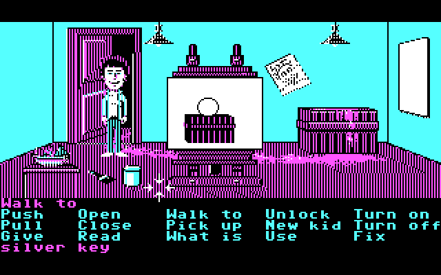 Maniac Mansion IBM PC/Compatibles Screenshot: Lot's of items to pick up here...are any of them useful?
