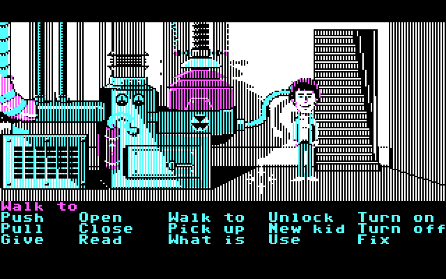 Maniac Mansion IBM PC/Compatibles Screenshot: Why is there a nuclear reactor in the basement?