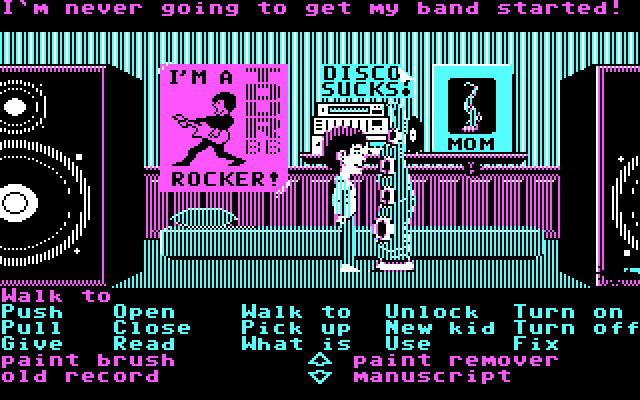 Maniac Mansion IBM PC/Compatibles Screenshot: Green Tentacle is rather depressed...