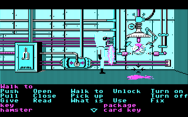 Maniac Mansion IBM PC/Compatibles Screenshot: You need a radiation suit as defense against the meteor!