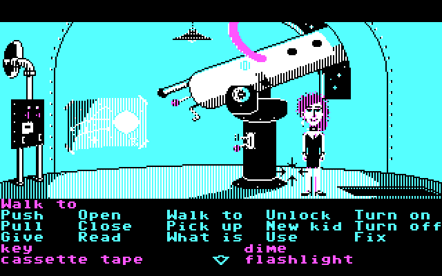 Maniac Mansion IBM PC/Compatibles Screenshot: I found an extremely large telescope!