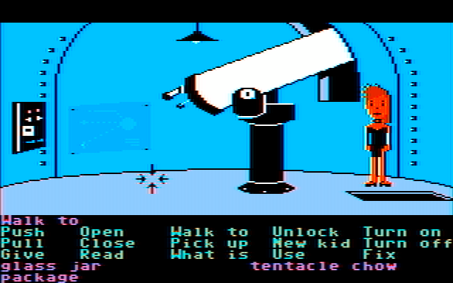 Maniac Mansion IBM PC/Compatibles Screenshot: Oh neat, a giant telescope!