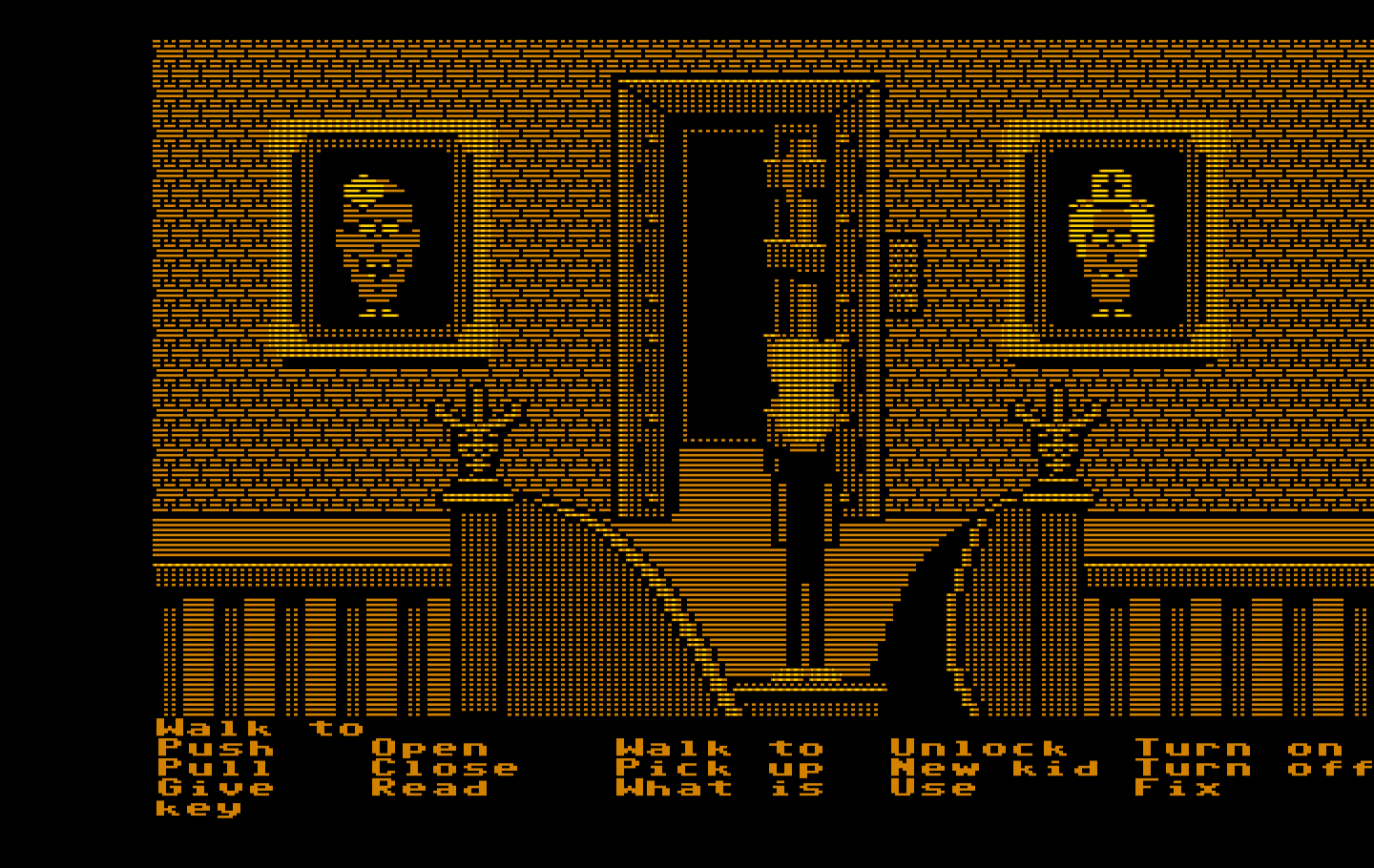 Maniac Mansion IBM PC/Compatibles Screenshot: Oh good, the copy protection security door is open!