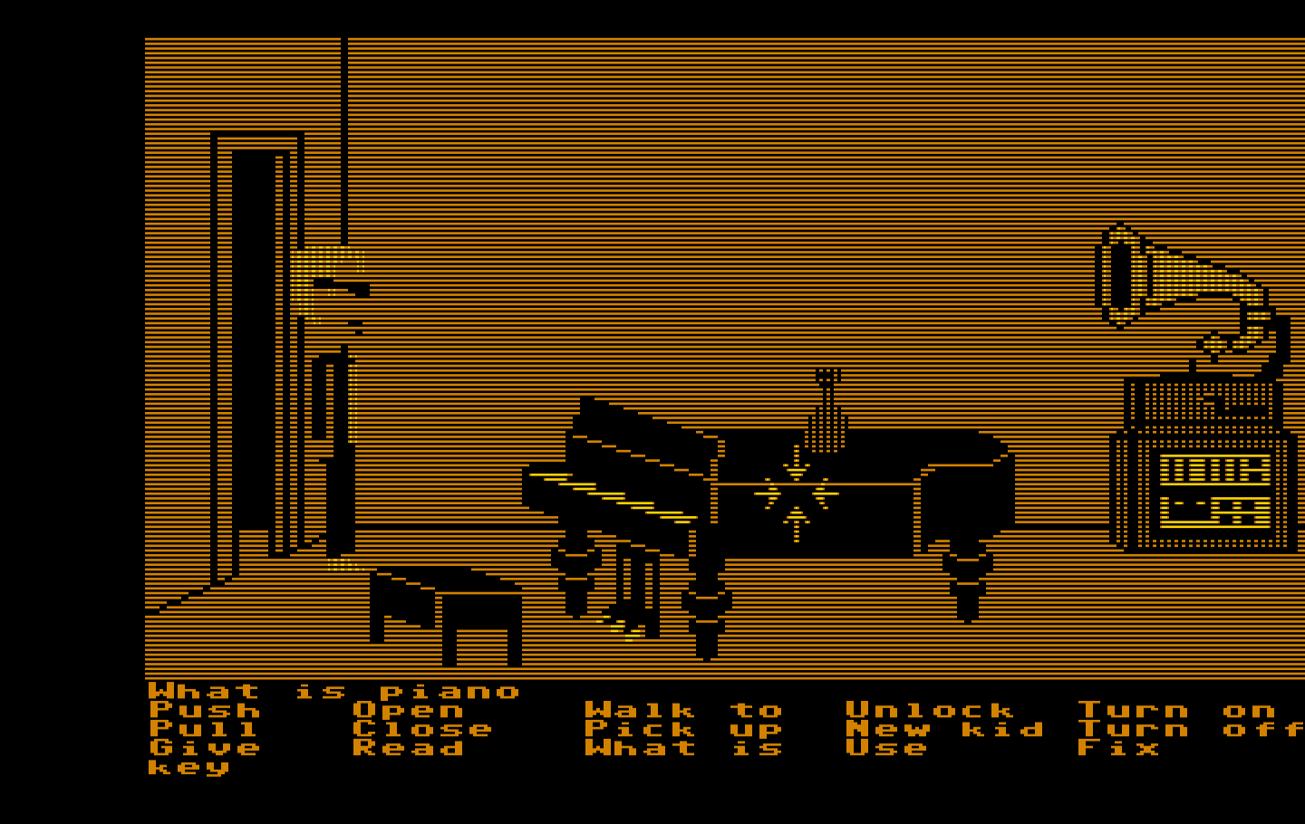 Maniac Mansion IBM PC/Compatibles Screenshot: This room has several musical instruments...