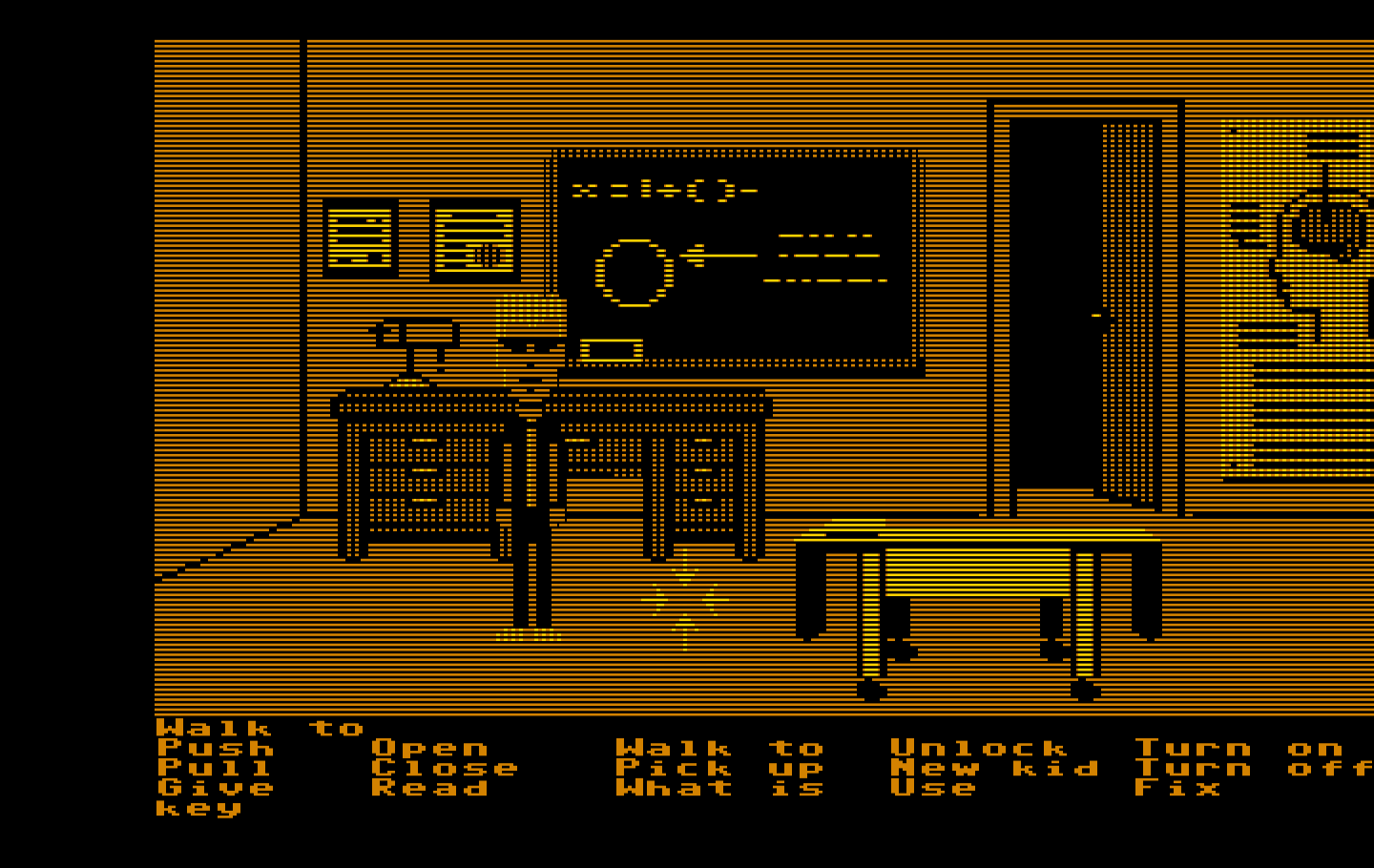 Maniac Mansion IBM PC/Compatibles Screenshot: I should search this laboratory for useful items...