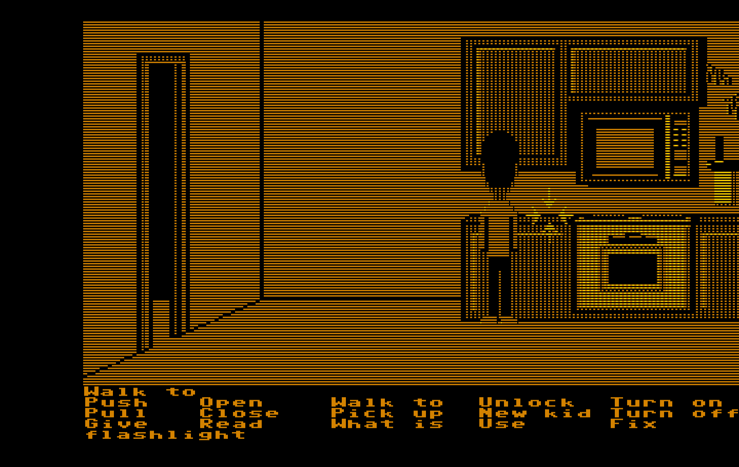 Maniac Mansion IBM PC/Compatibles Screenshot: Picking up some items in the kitchen...
