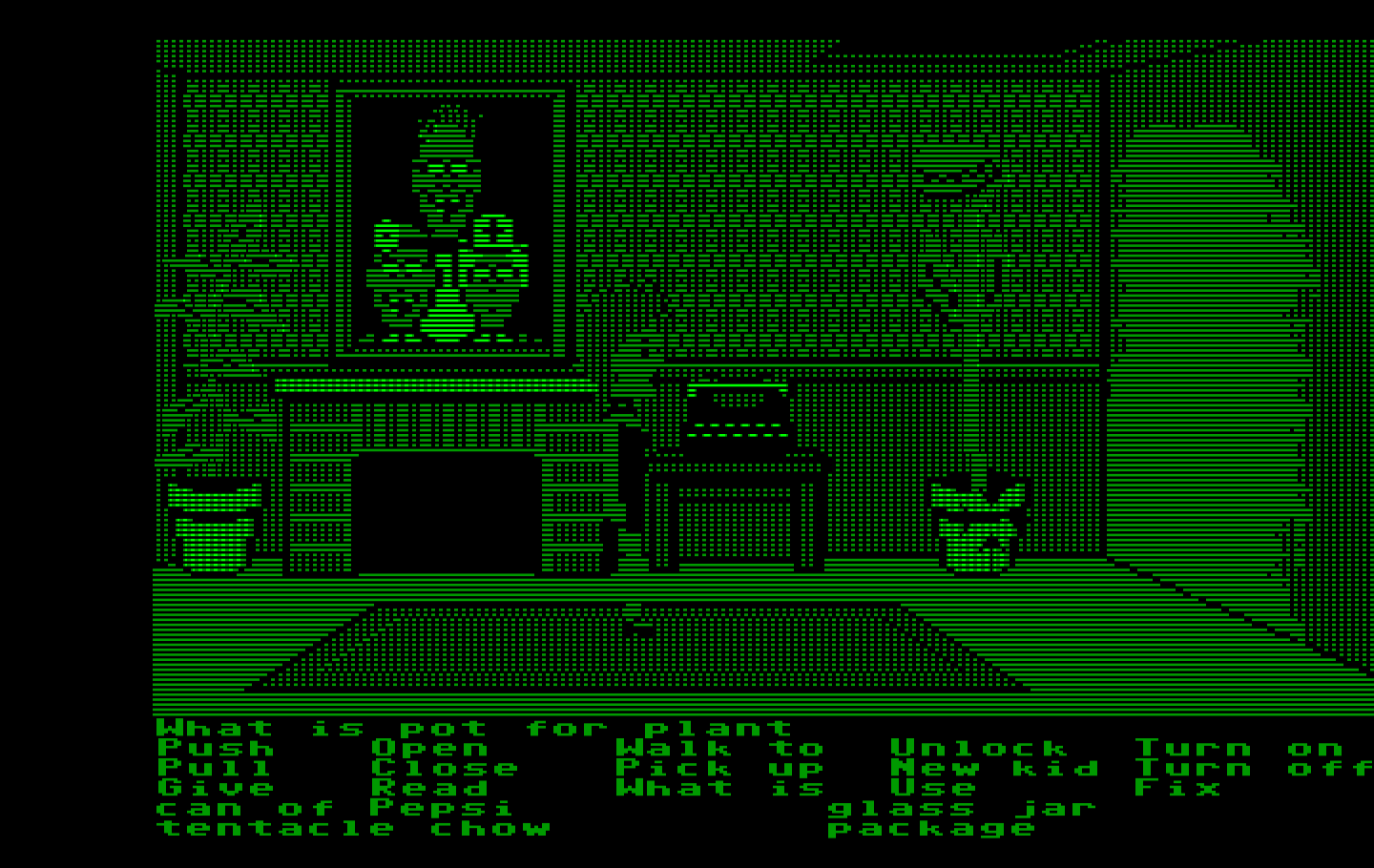 Maniac Mansion IBM PC/Compatibles Screenshot: A giant man eating plant! What a thing to have for decoration...