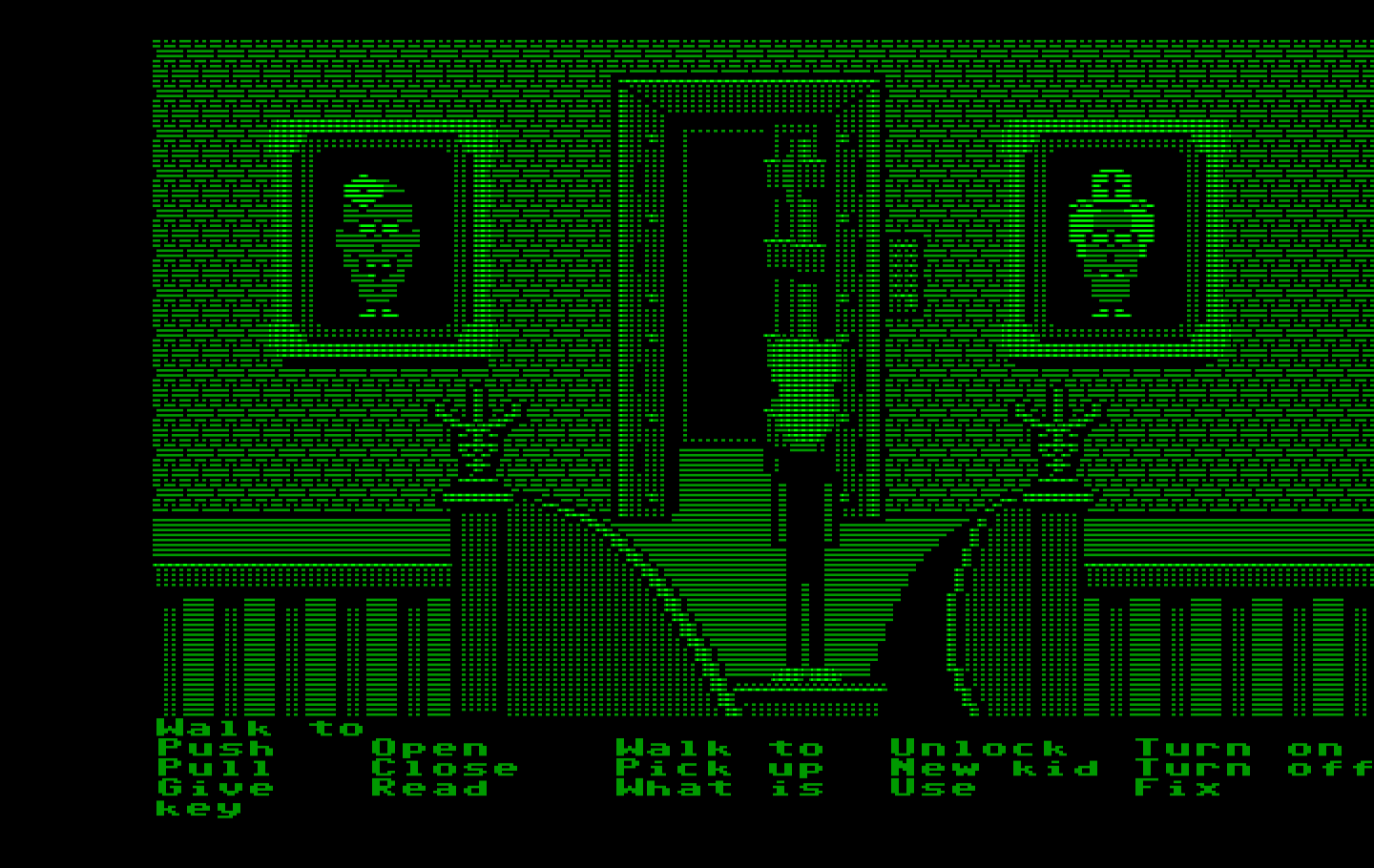 Maniac Mansion IBM PC/Compatibles Screenshot: Oh good, the copy protection security door is open!