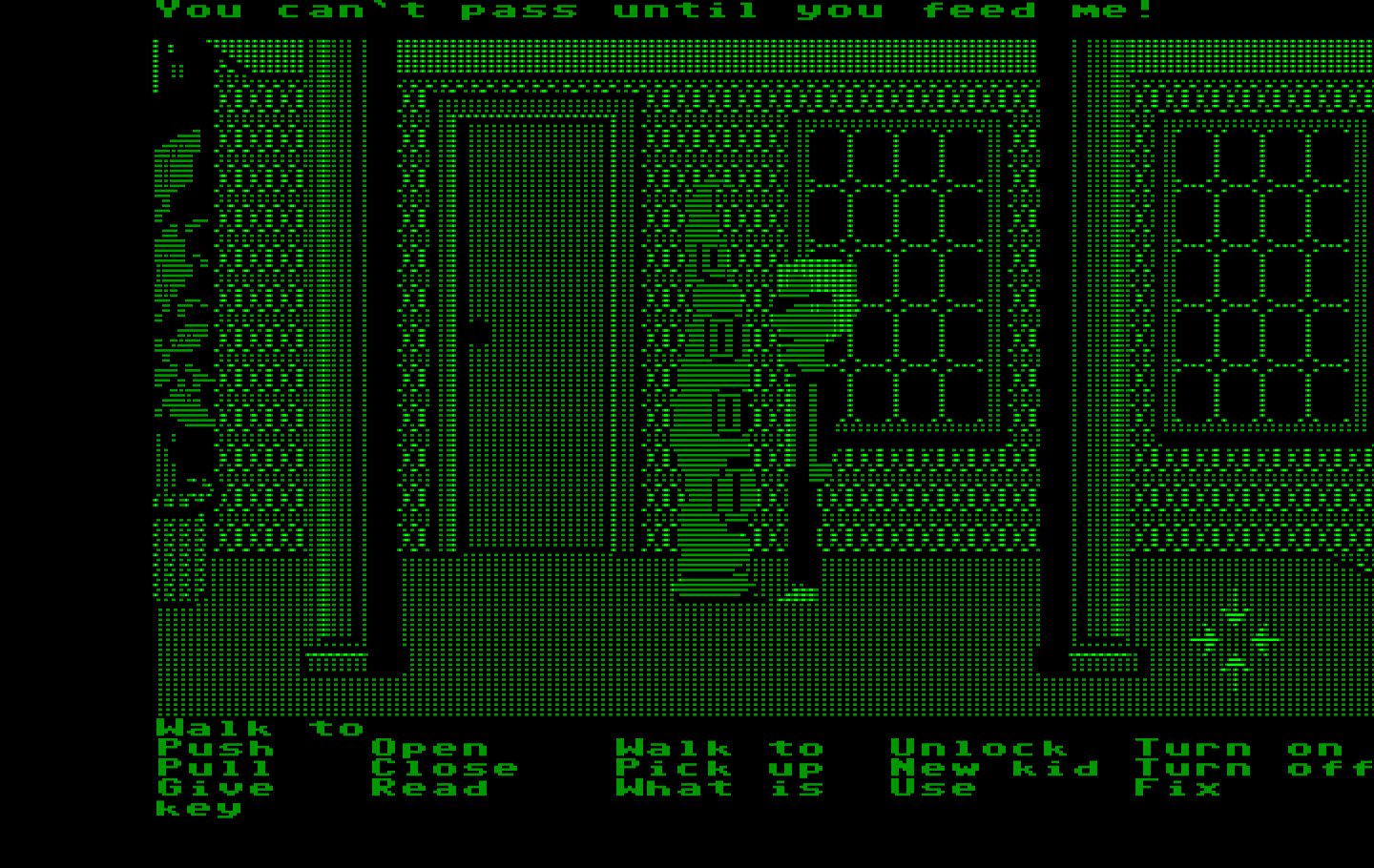 Maniac Mansion IBM PC/Compatibles Screenshot: I need to feed this green tentacle...