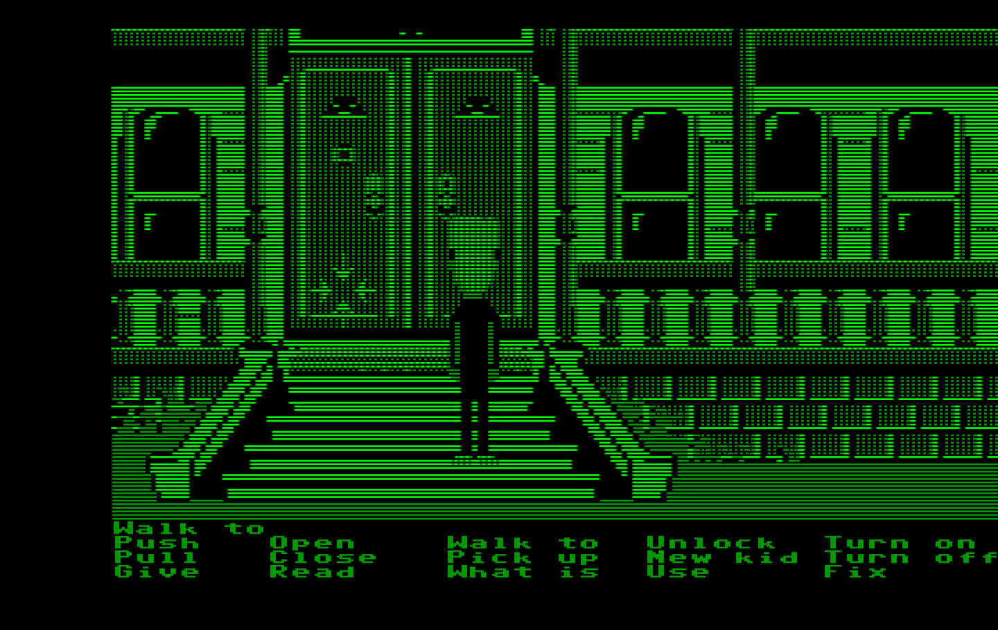 Maniac Mansion IBM PC/Compatibles Screenshot: The front door; if only I could find a key somewhere...