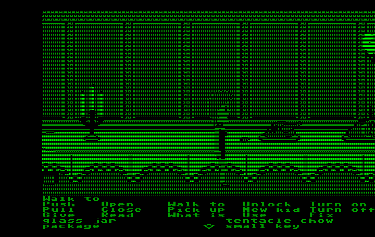Maniac Mansion IBM PC/Compatibles Screenshot: Oh look, some old turkey! Should I take it?