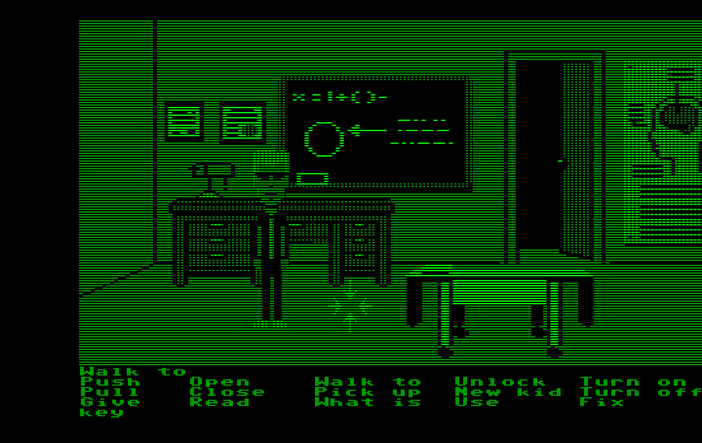 Maniac Mansion IBM PC/Compatibles Screenshot: I should search this laboratory for useful items...