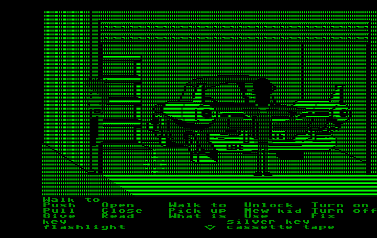 Maniac Mansion IBM PC/Compatibles Screenshot: Check out this weird car in the garage...