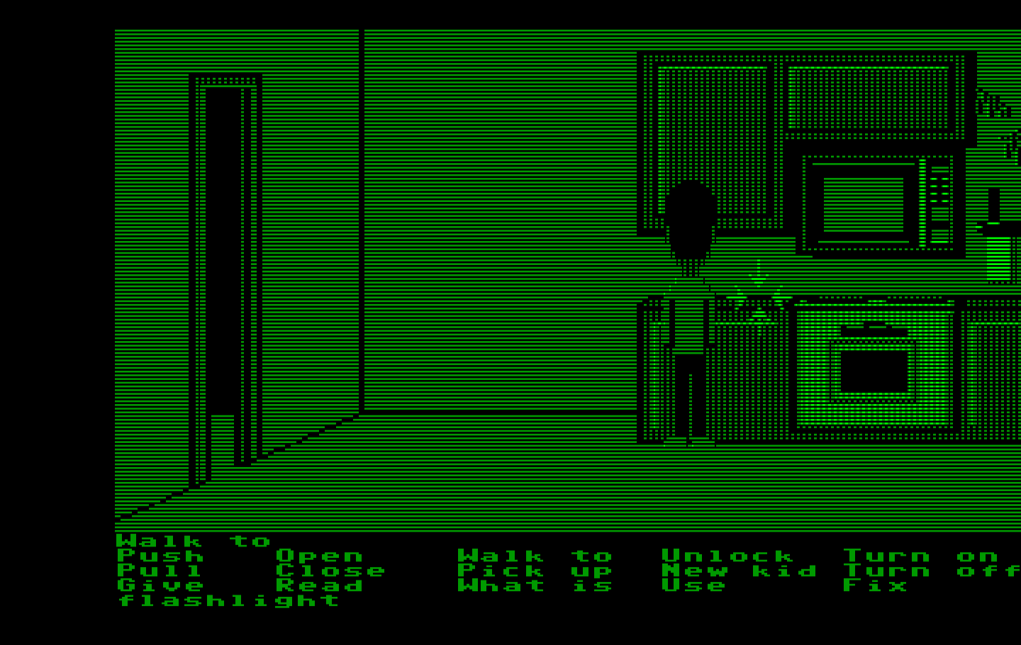 Maniac Mansion IBM PC/Compatibles Screenshot: Picking up some items in the kitchen...