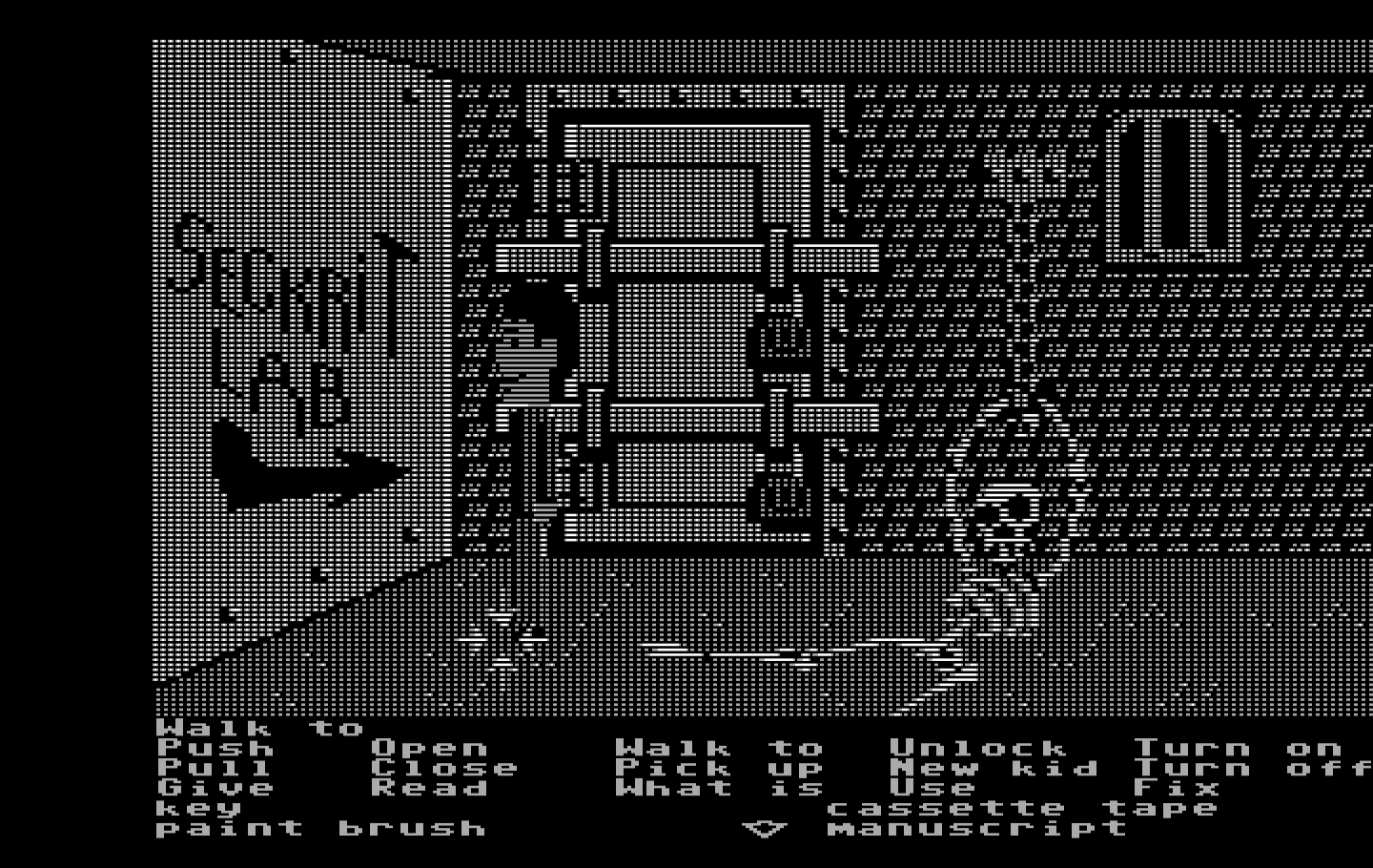 Maniac Mansion IBM PC/Compatibles Screenshot: The seckrit lab is this way!