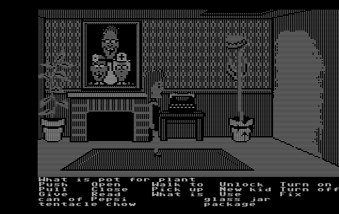 Maniac Mansion IBM PC/Compatibles Screenshot: A giant man eating plant! What a thing to have for decoration...