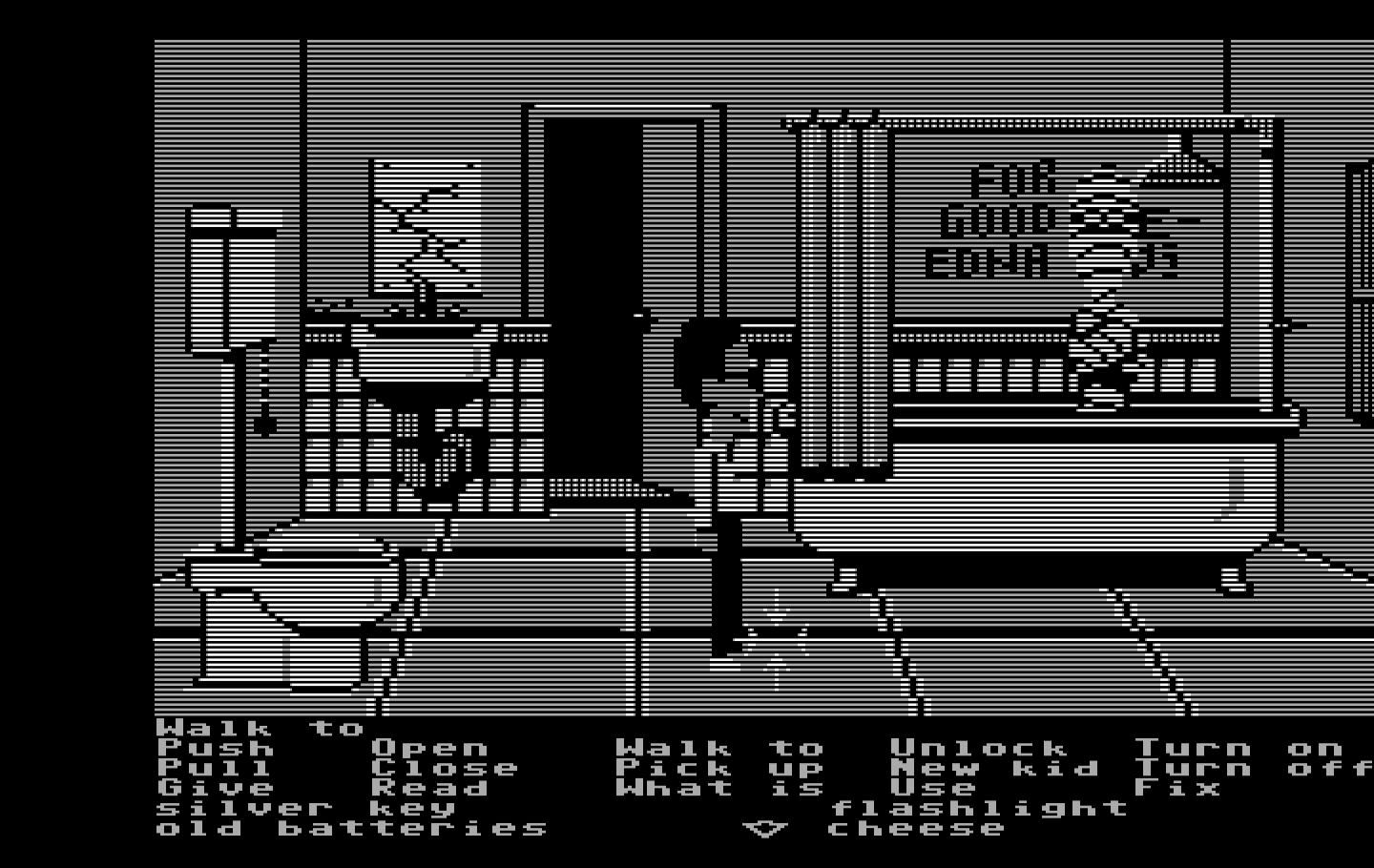 Maniac Mansion IBM PC/Compatibles Screenshot: For some reason there is a mummy in the bathroom...
