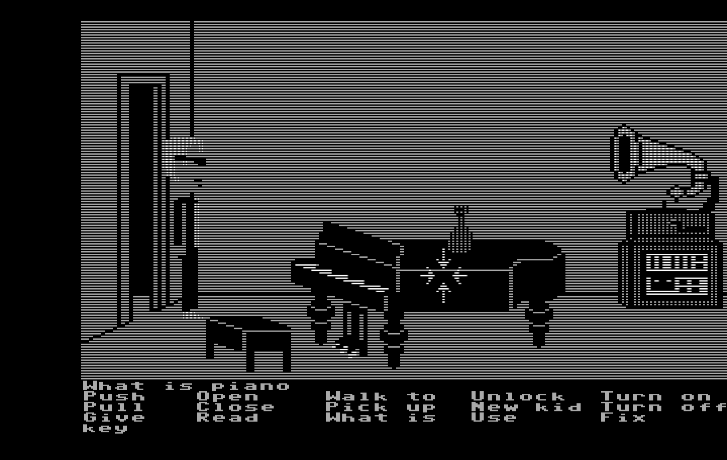 Maniac Mansion IBM PC/Compatibles Screenshot: This room has several musical instruments...