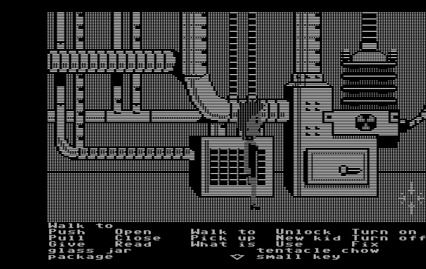 Maniac Mansion IBM PC/Compatibles Screenshot: Why is there a nuclear reactor in the basement?