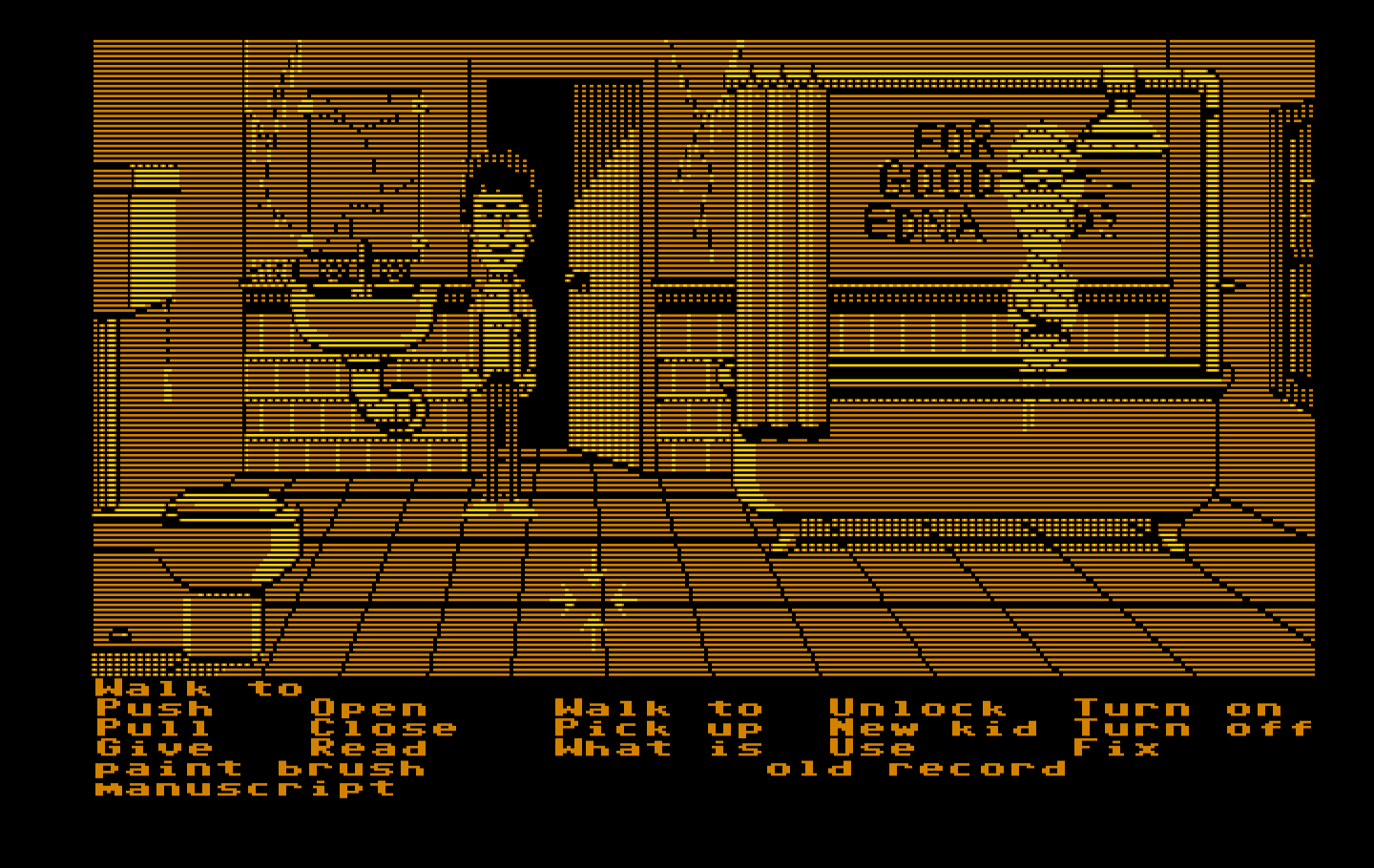 Maniac Mansion IBM PC/Compatibles Screenshot: There's a mummy in the shower!