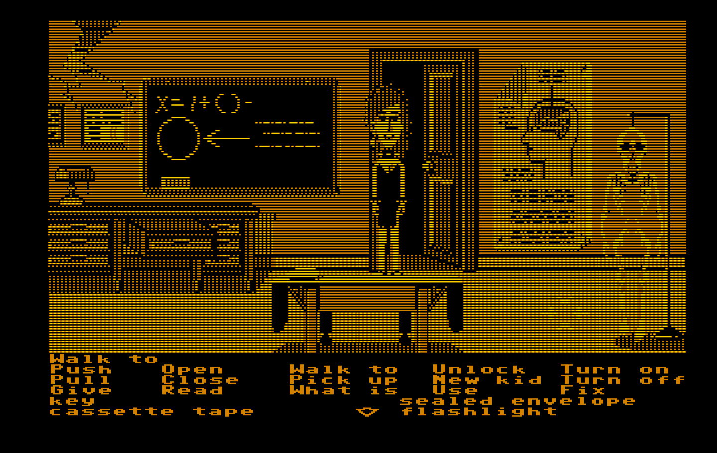 Maniac Mansion IBM PC/Compatibles Screenshot: A laboratory! I should search it for useful items.