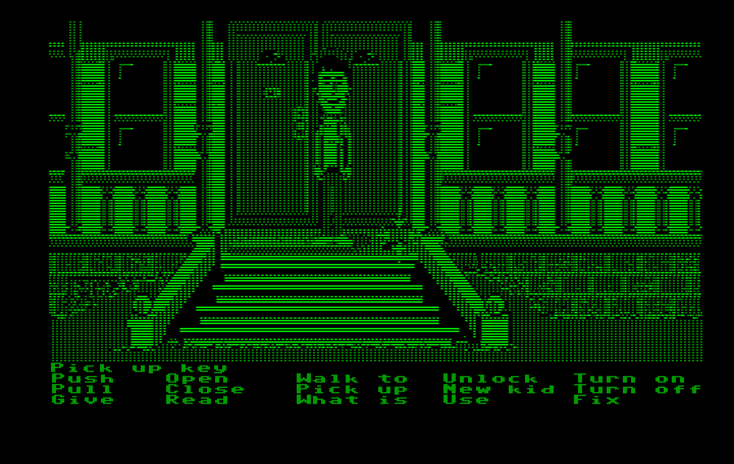 Maniac Mansion IBM PC/Compatibles Screenshot: Luckily, someone left the front door key under the mat.