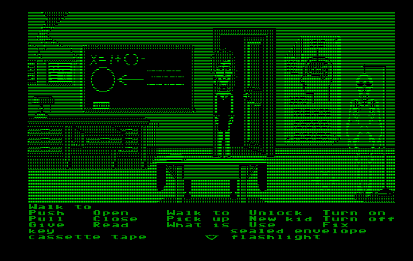 Maniac Mansion IBM PC/Compatibles Screenshot: A laboratory! I should search it for useful items.