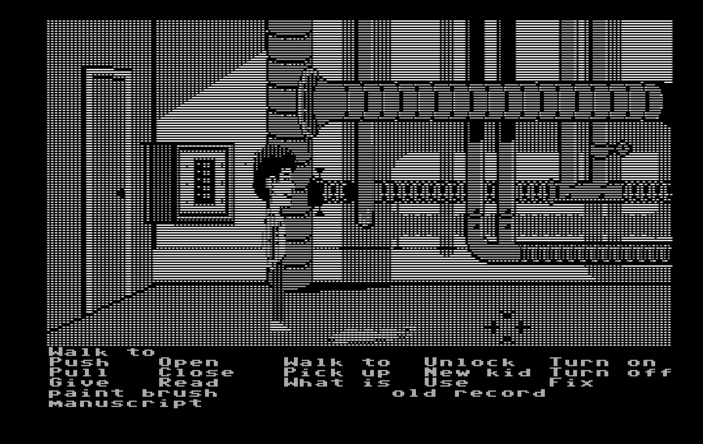 Maniac Mansion IBM PC/Compatibles Screenshot: Meanwhile, Dave explores the basement...
