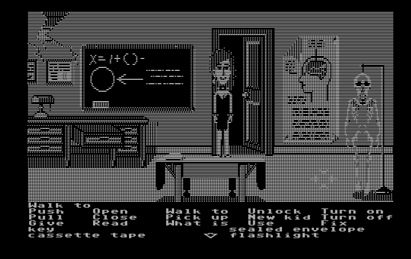 Maniac Mansion IBM PC/Compatibles Screenshot: A laboratory! I should search it for useful items.