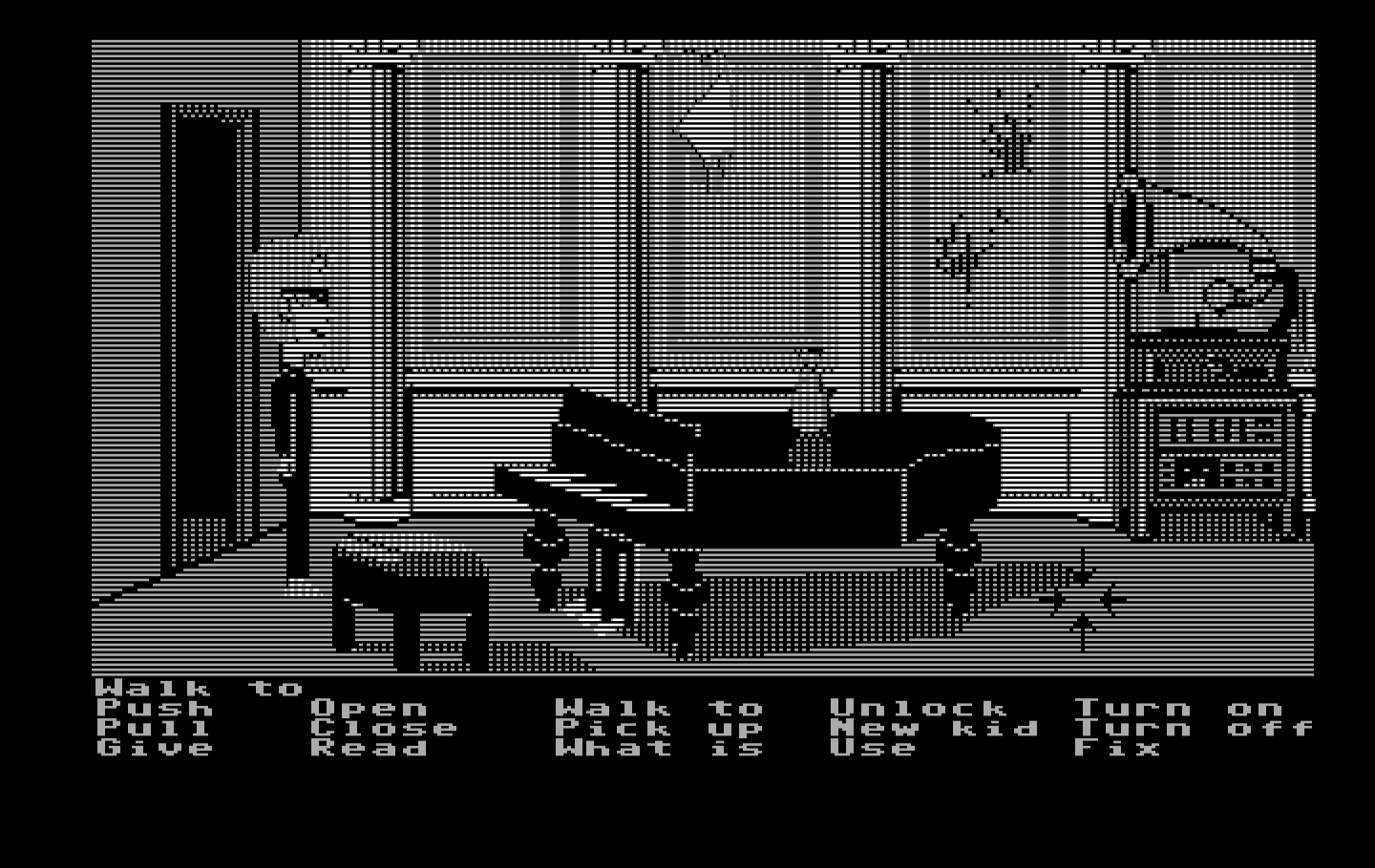 Maniac Mansion IBM PC/Compatibles Screenshot: This room has different musical instruments in it...maybe some are useful?