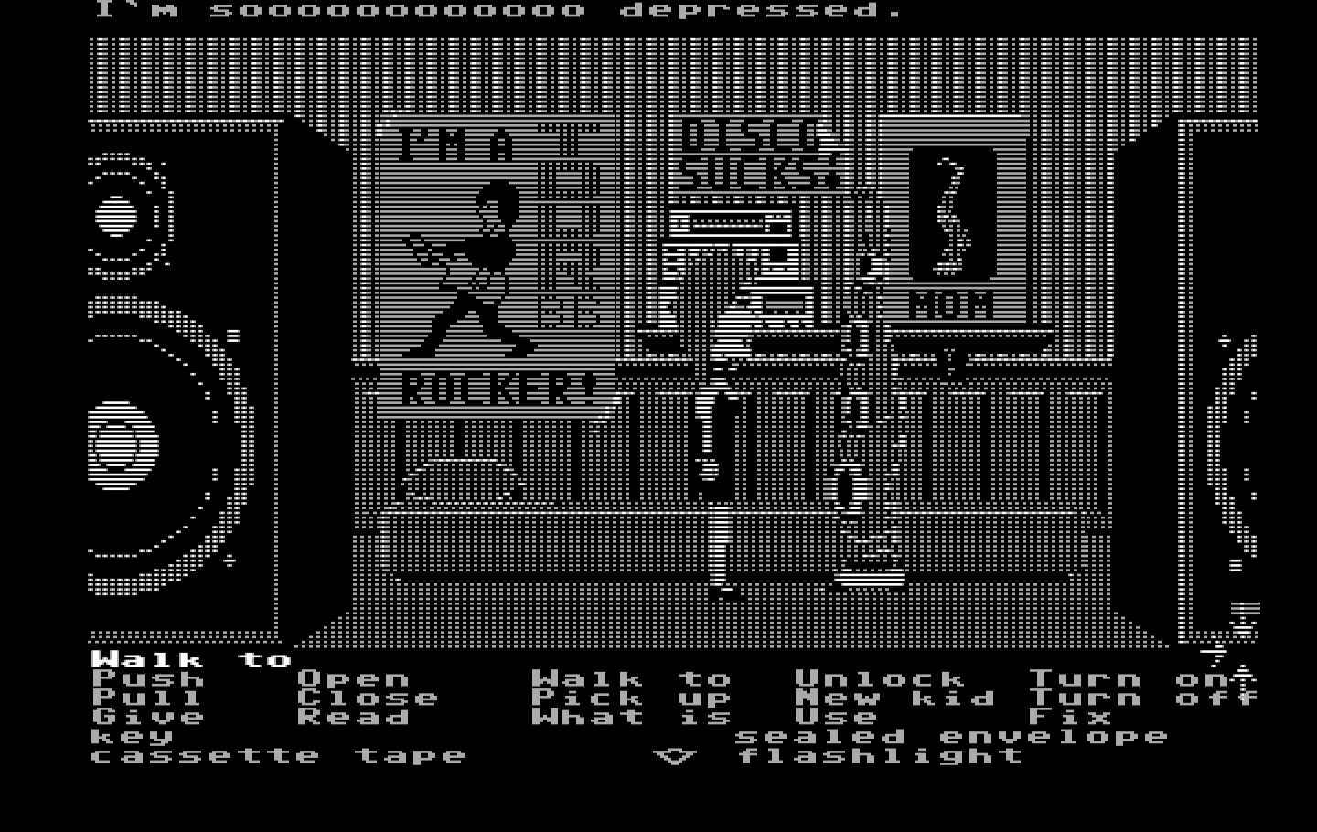 Maniac Mansion IBM PC/Compatibles Screenshot: Green tentacle is so depressed! Can you help?
