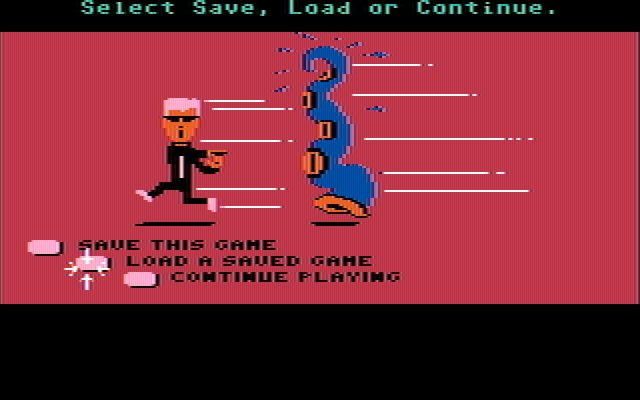 Maniac Mansion IBM PC/Compatibles Screenshot: Restoring a saved game after I blew up the house.