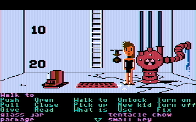 Maniac Mansion IBM PC/Compatibles Screenshot: Here's one way to pick up that radio...drain the pool!