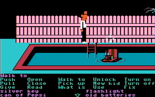Maniac Mansion IBM PC/Compatibles Screenshot: I could use that radio, but how do I reach it?