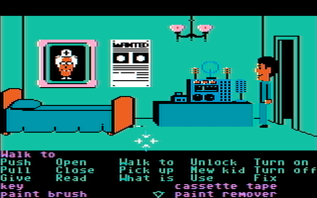 Maniac Mansion IBM PC/Compatibles Screenshot: Some strange radio equipment is here...